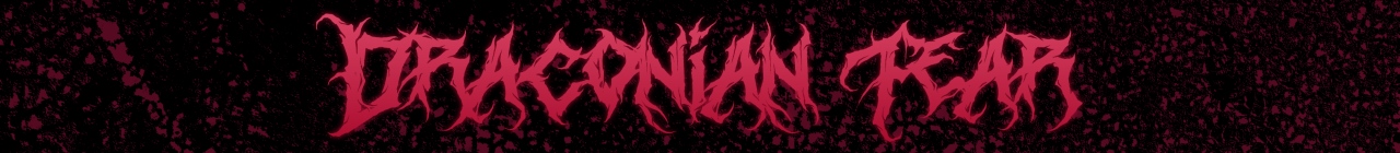 Name of the vulnerability - Draconian Fear - in a red horror-style font on stained black background