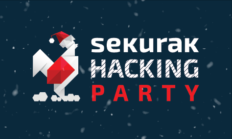 Logo Sekuraka na tle padającego śniegu z dopiskiem sekurak hacking party
